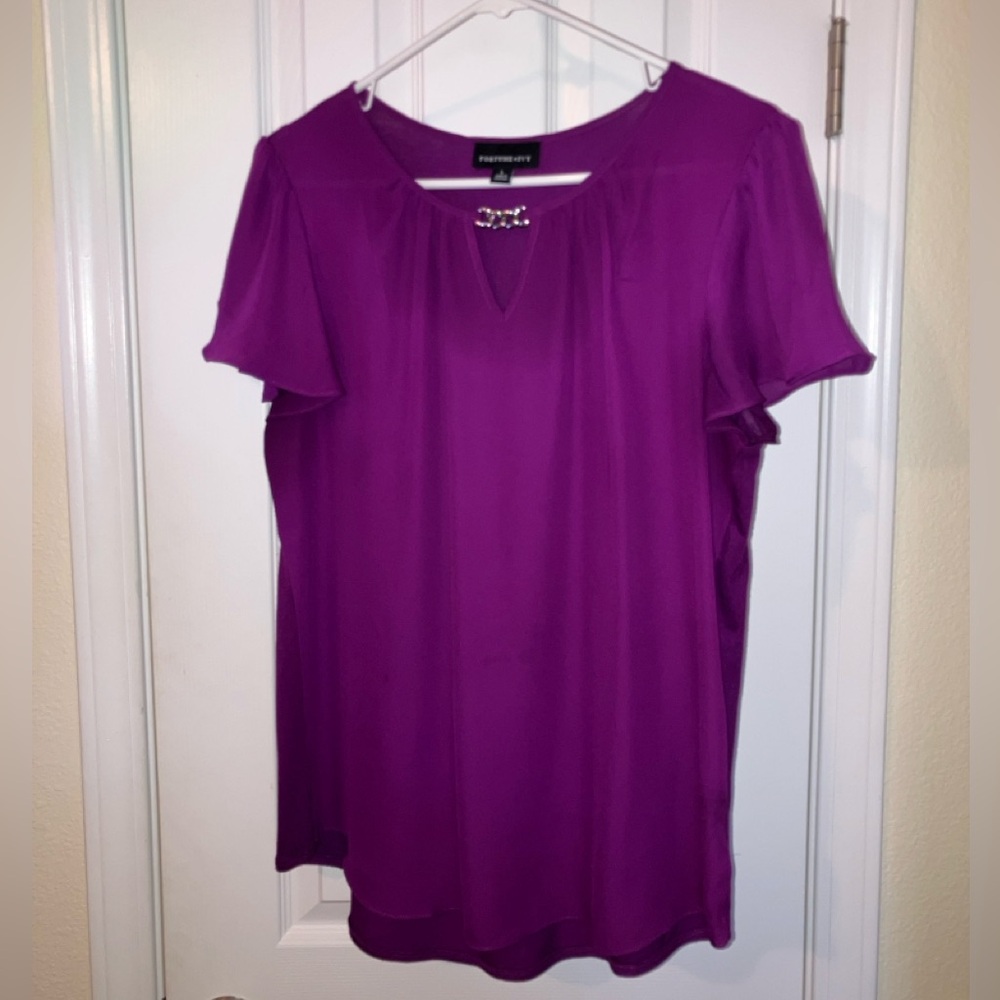 Fortune & Ivy Vibrant Purple Blouse with chain detail, size L